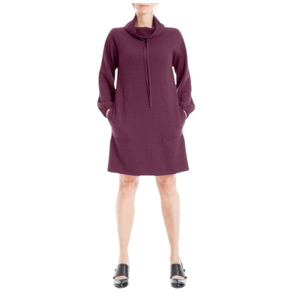 MAX STUDIO LONG SLEEVE WAFFLE KNIT SHIFT DRESS IN PLUM SIZE MEDIUM - Picture 1 of 5